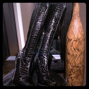 Guess Brand Tall High Heeled Patent Leather Boots